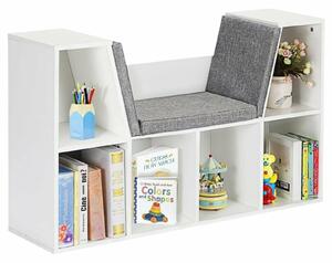 GINGER HOME Gyermek 3 az 1-ben polc paddal – Könyvespolc és játéktároló 6 rekesszel – Fehér 112x28x61 cm – Ajándék 3+