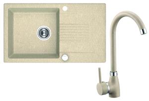 Laveo Ceilia, 1 kamrás mosogató 760x440x185mm + mosogató csaptelep, bézs, LAV-SJCG411T