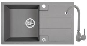 Laveo Barbados, 1 kamrás gránit mosogató 760x440x194 mm + Granit 8 mosogató csaptelep, szürke, LAV-SBBA511T