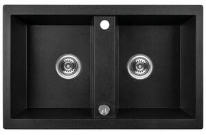 Laveo Barbados, 2 kamrás gránit mosogató 780x480x185 mm, fekete foltos, LAV-SBB_720T