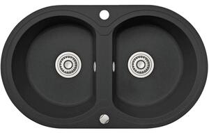 Laveo Dafne, 2-kamrás gránit mosogató 780x470x204 mm, fekete, LAV-SBD_720T