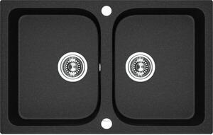 Laveo Celia, 2 kamrás gránit mosogató 760x480x184 mm, fekete, LAV-SBC_720T