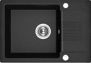 Laveo Celia, 1 kamrás gránit mosogató 650x440x185 mm rövid lefolyóval, fekete, LAV-SBC_713T