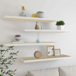 VidaXL 4 db fehér-tölgyszínű MDF lebegő fali polc 120 x 23,5 x 3,8 cm
