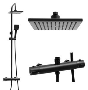 Erga Flova, zuhanygarnitúra termosztatikus csapteleppel és esőfejjel 20x20cm, fekete matt, ERG-YKA-BP.FLOVA THERM 20 BLK