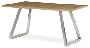 Stůl jídelní 160x90cm, MDF+ dýha, odstín dub, kovové nohy, broušený nerez