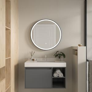 Erga Olivia, kerek LED tükör 70cm, fekete fém keret, 1610 lm, 6500K, ERG-V01-202-7070-BK