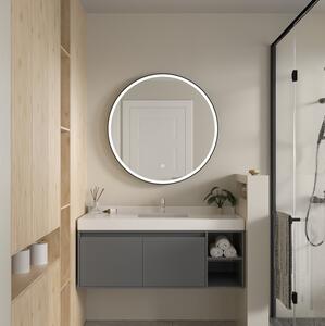 Erga Olivia, kerek LED tükör 90cm, fekete fém keret, 2070 lm, 6500K, ERG-V01-202-9090-BK