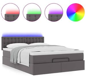 VidaXL szürke műbőr ottomán ágy matracokkal & LED-ek 140x200cm