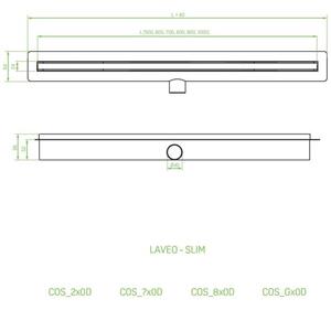 Laveo Slim, zuhany lefolyó 50 cm, fekete, LAV-COS_750D