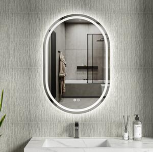 Erga Lyra, ovális LED-es tükör 60x90cm, 3 színű fény, első és hátsó világítás, páramentes fűtőbetét, ERG-V01-Lyra-6090-CL