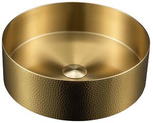 Sapho Sapho, AURUM rozsdamentes acél asztali mosogató, átmérő 38 cm, lefolyóval együtt, kalapált, arany matt, AU201-T