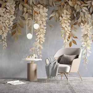 Fotótapéta Finom fehér és világos bézs színű wisteria virágok lombozatával, amelyek lágy, Fotótapéta virágok és növények, w08531 : Uwalls.hu