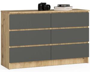 Akord - CLP Rendszer Komód 120cm, 6 Fiókos, Artisan Tölgy / Szürke Grafit, Laminált Lemez, ABS Él, Matt Előlappal, Összeszerelhető