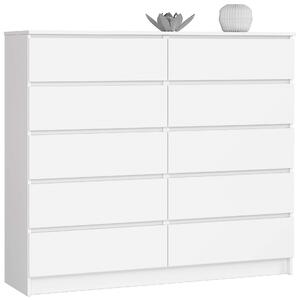 Akord CLP Fehér Komód K140 10 Fiókos - Modern, Matt Felületű, Laminált Lemezből, ABS Szegéllyel, 138x121x40 cm - Összeszerelhetőbútor, Rögzített Fiókokkal