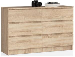 Akord - Széles 6 Fiókos Komód, CLP Rendszerrel, Diófa Hatású Díszítéssel, Matt Sonoma Tölgy Felület, 120 cm Széles, 77 cm Magas, 40 cm Mély, Modern Design Összeszerelésre Készállapot