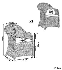Természetes rattan kerti szék kétdarabos szettben krémfehér párnával SUSUA