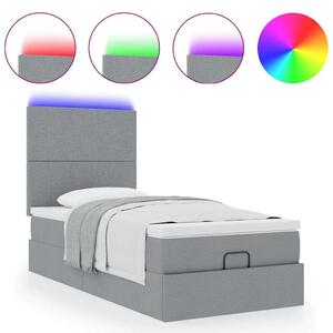 VidaXL világosszürke szövet ottomán ágy matraccal & LED-ek 90x200 cm