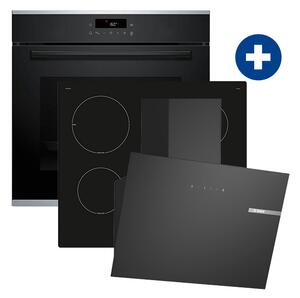 Bosch HBG272EB3 Serie 4 Beépíthető sütő+Bosch PUG61RAA5E Beépíthető indukciós főzőlap+Bosch DWK65DK60 Falra szerelhető páraelszívó