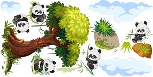 Gyerekeknek szóló falmatrica boldog pandák a fán 150 x 300 cm