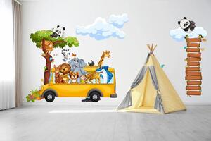 Falmatrica gyerekeknek boldog szafari állatok a buszon 150 x 300 cm