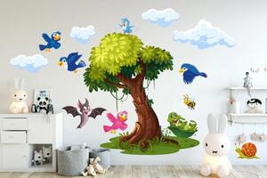 Falmatrica gyerekeknek fa és boldog madarak 60 x 120 cm