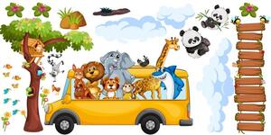 Falmatrica gyerekeknek boldog szafari állatok a buszon 150 x 300 cm