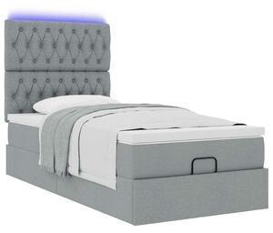 VidaXL világosszürke szövet ottomán ágy matraccal & LED-ek 90x200 cm