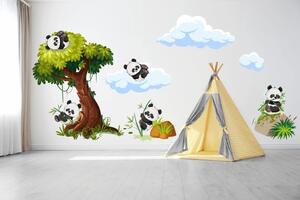 Gyerekeknek szóló falmatrica boldog pandák a fán 80 x 160 cm