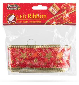 Karácsonyi LED-es szalag - piros - 5 m x 5 cm - 50 LED - USB (58933J)