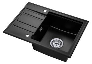 Gamma Modern 6040, 1 tálos gránit mosogató 580x420x185 mm, rövid lefolyóval, fekete, GMA-ZM-6040-BK