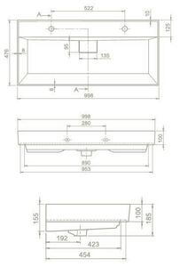 TMP TRIO 100D álló fürdőszobabútor - CeraStyle SHARP FEKETE DUPLA csaplyukas mosdóval - 100 x 48 cm