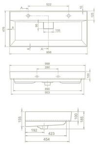 TMP TRIO 100D álló fürdőszobabútor - CeraStyle SHARP FEKETE DUPLA csaplyukas mosdóval - 100 x 48 cm