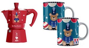 Bialetti Moka Express kotyogós kávéfőző, karácsonyi maci + 2db bögre (5318)