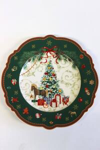 Zöld-piros karácsonyi sekély tányér 27cm