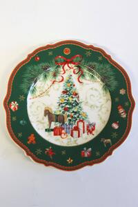 Zöld-piros karácsonyi desszertes tányér 20cm