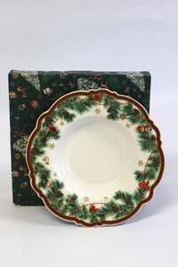Zöld-piros karácsonyi mély tányér 23cm