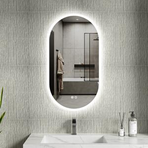 Erga Demi, ovális LED tükör 50x90cm, 3 fényszín, elülső világítás, páramentes fűtőpárna, ERG-V01-DEMI-5090-CL