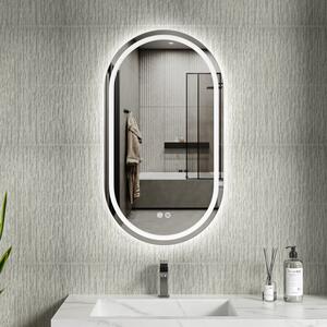 Erga Lyra, ovális LED tükör 50x90cm, 3 fényszín, első és hátsó világítás, páramentes fűtőpárna, ERG-V01-LYRA-5090-CL