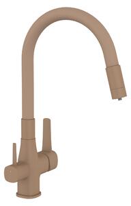 Invena Magic, álló mosogatócsaptelep flexibilis karral és ivóvízszűrővel, matt bézs, INV-BZ-02-F03-V