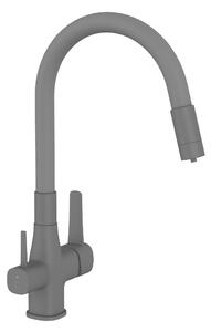 Invena Magic, álló mosogatócsaptelep flexibilis karral és ivóvízszűrővel, matt szürke, INV-BZ-02-F05-V
