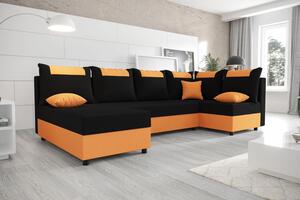 SANVI kinyitható U-alakú sarok ülőgarnitúra - narancssárga / fekete, jobbos
