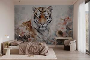 Fotótapéta Tigris egy virágos kertben, Modern fotótapéta, Modern fotótapéta, w02892 - Muralas.hu