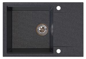 SINK Quality Quality Sink55 gránit mosogató, 680x460x215 mm + króm szifon, fekete pettyes, SKQ-SINK.B.1KDO.X