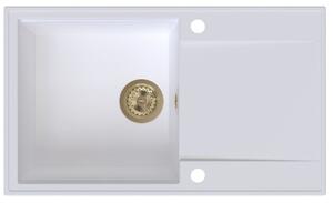 SINK Quality Quality Sink55 gránit mosogató, 780x460x215 mm + arany szifon, fehér, SKQ-SINK.W.1KDOL.XG