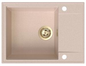 SINK Quality Quality Sink55 gránit mosogató, 620x460x215 mm + arany szifon, bézs, SKQ-SINK.P.1KKO.XG