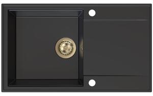 SINK Quality Quality Sink55 gránit mosogató, 780x460x215 mm + arany szifon, fekete, SKQ-SINK.C.1KDOL.XG