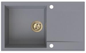 SINK Quality Quality Sink55 gránit mosogató, 780x460x215 mm + arany szifon, szürke, SKQ-SINK.D.1KDOL.XG