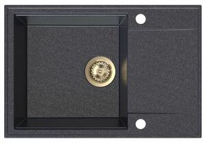 SINK Quality Quality Sink55 gránit mosogató, 680x460x215 mm + arany szifon, fekete pettyes, SKQ-SINK.B.1KDO.XG