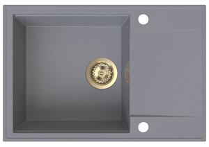 SINK Quality Quality Sink55 gránit mosogató, 680x460x215 mm + arany szifon, szürke, SKQ-SINK.D.1KDO.XG